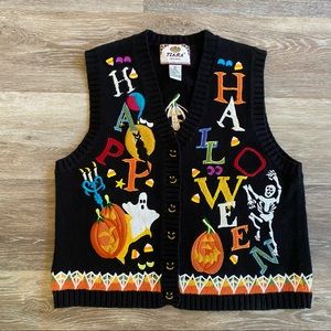 Vintage Tiara International Petite Large Halloween Sweater Vest Black